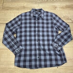 TravisMathew Shirt Mens XL Blue Gray Plaid Flannel Button‎ Down Long Sleeve